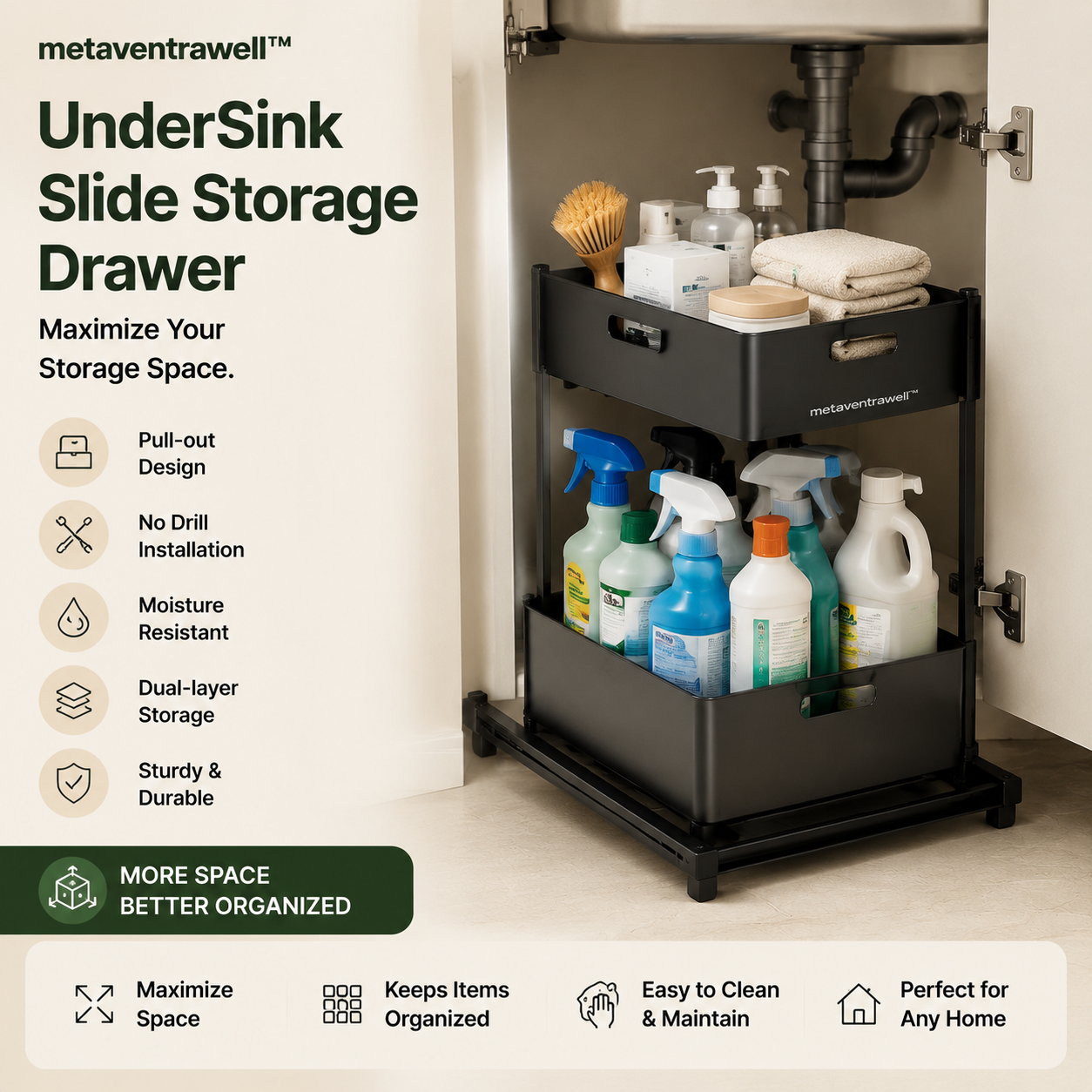 metaventrawell™ UnderSink Slide Storage Drawer
