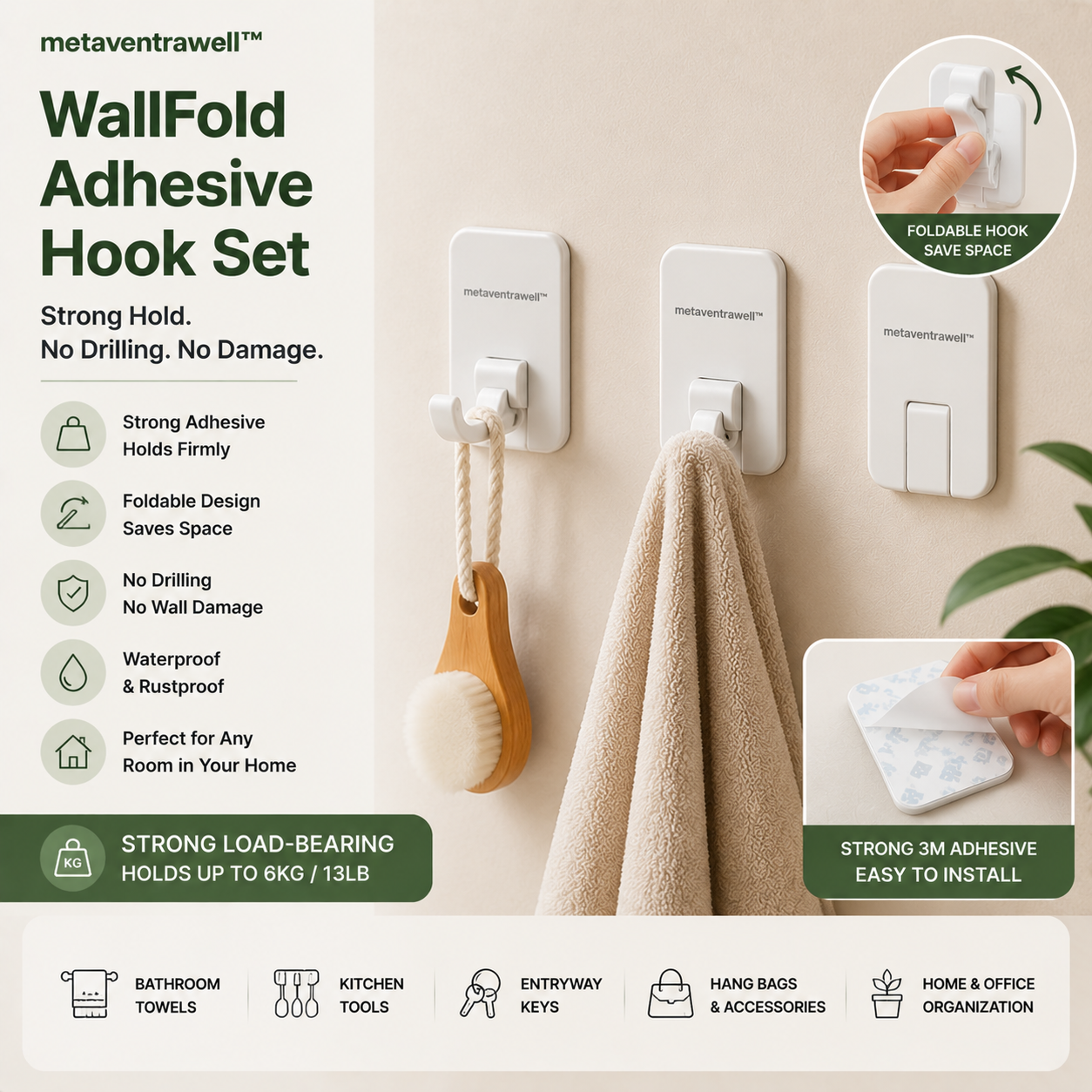 metaventrawell™ WallFold Adhesive Hook Set