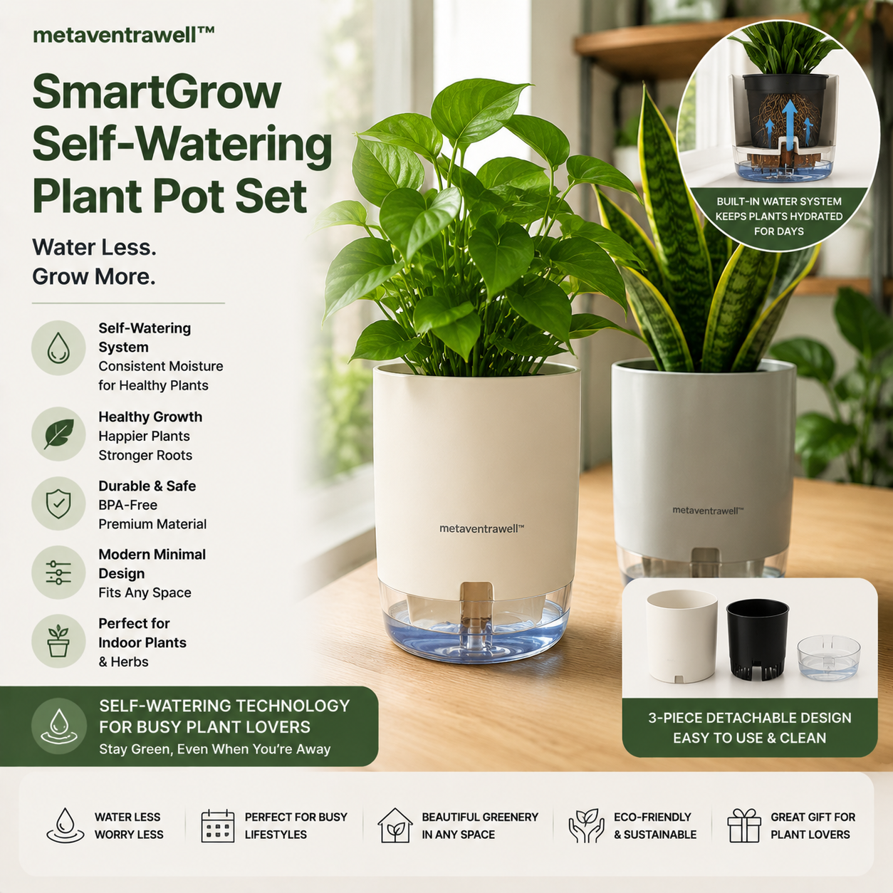 metaventrawell™ SmartGrow Self-Watering Plant Pot Set